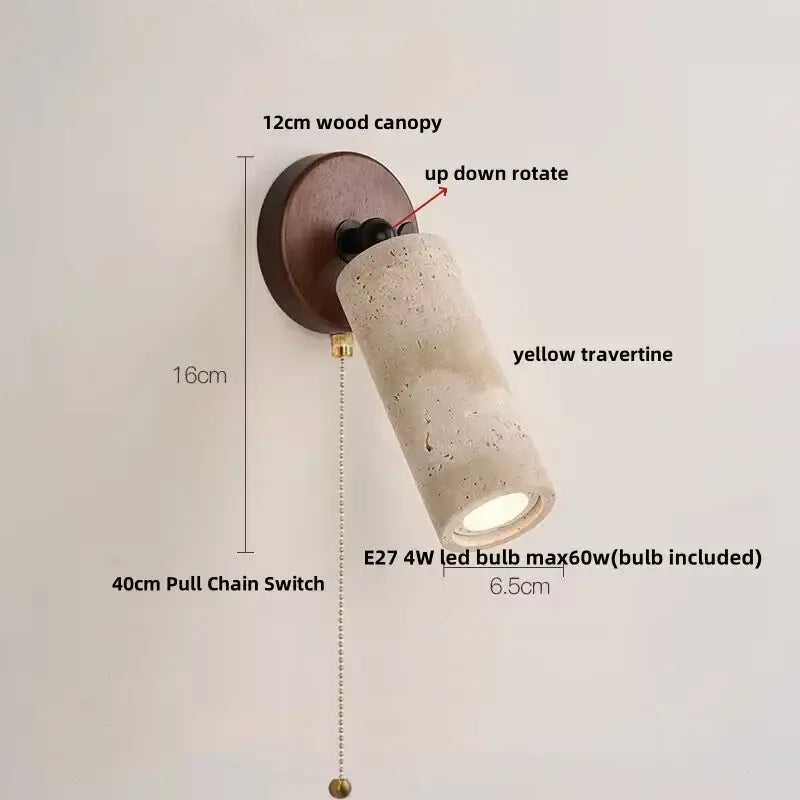 Rustic concrete and dark wood led wall sconce with yellow travertine shade and up-down rotating wall sconce decorbites led wall