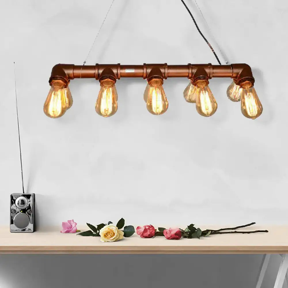 Copper pipe industrial pendant light with five exposed edison bulbs as metal linear island lighting for living room