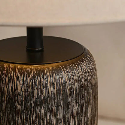 Rustic dark brown ceramic wabi sabi floor lamp with textured brushed gold and black ceramic wabi decorbites base