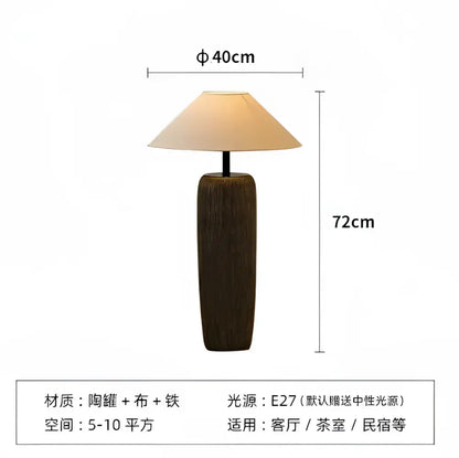 Rustic dark brown ceramic wabi sabi floor lamp with textured base and beige shade for living room decorbites ceramic wabi design