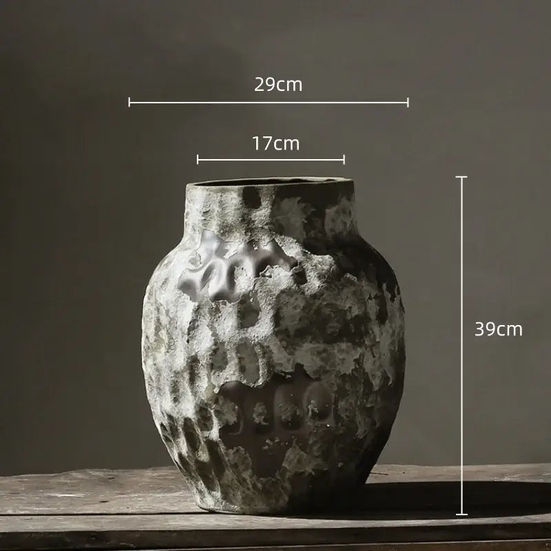 Rustic gray and white coarse pottery vase with matte finish and textured surface, ideal for home decor by decorbites coarse pottery