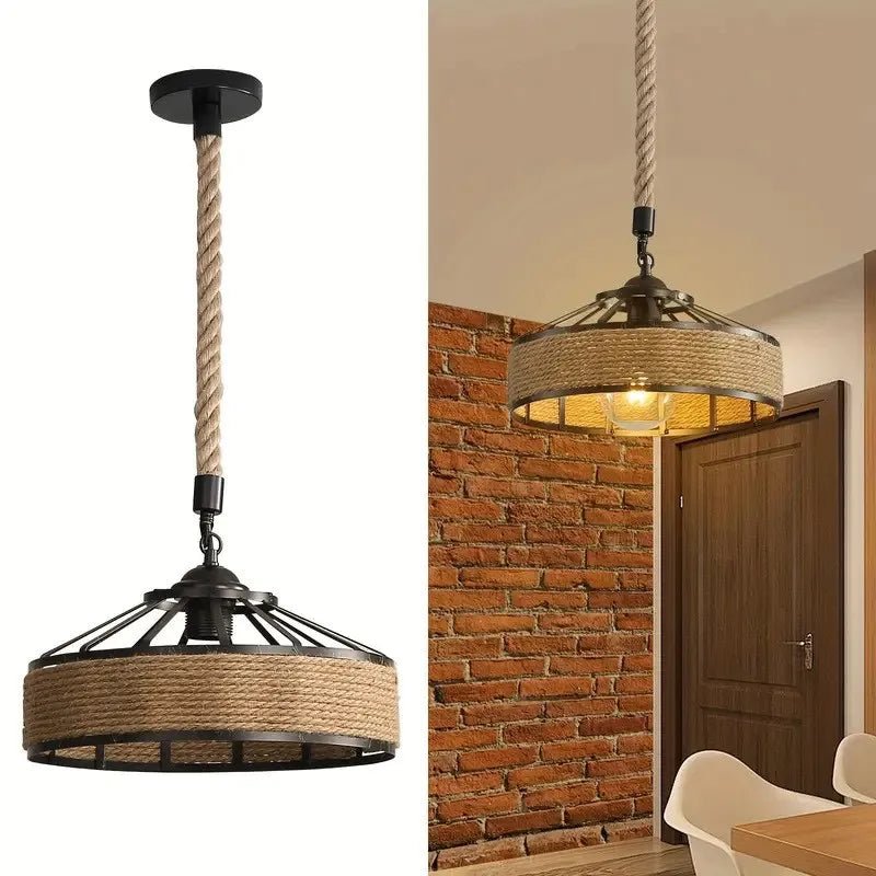 Rustic Hemp Rope Iron Pendant Light - Decorbites
