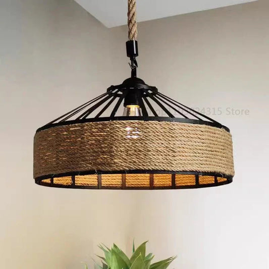 Rustic Hemp Rope Iron Pendant Light - Decorbites