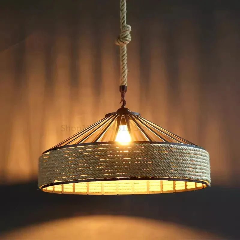 Rustic Hemp Rope Iron Pendant Light - Decorbites