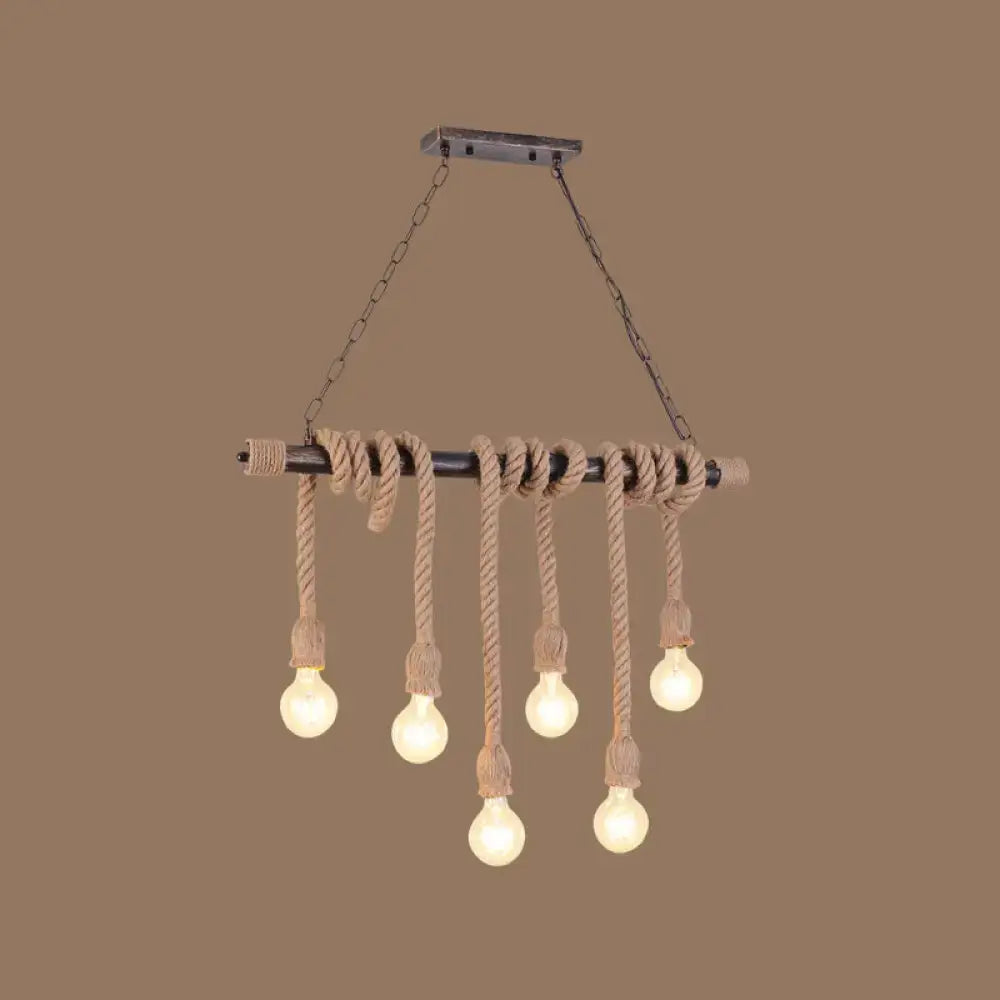 Decorbites farmhouse pendant light with wood hemp rope and exposed bulbs in rustic industrial style for restaurants