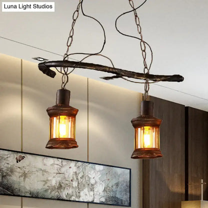 Decorbites™ rustic kerosene island lamp with 2 lights clear glass amber shades antique brass finish ideal for 220v-240v use