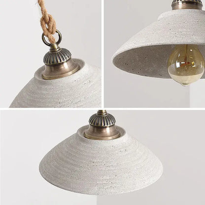 Rustic off white ceramic pendant light with concrete texture brass fixture and exposed bulb for cement loft style decorbites pendant light
