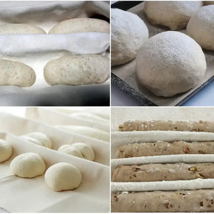 Unbaked bread dough in various shapes on rustic off-white linen flax cloth baking mat for flax cloth baking decorbites linen flax