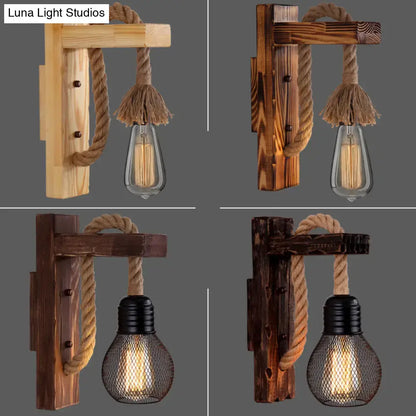Decorbites™ l-shaped wooden wall light with thick rope arm and exposed edison bulb e26 e27 perfect for farmhouse bedroom lighting
