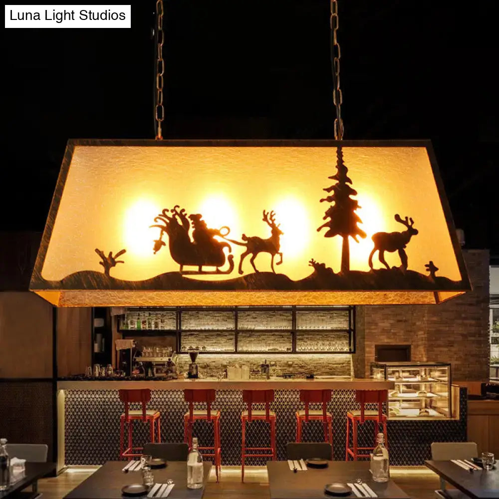 Decorbites™ brown fabric trapezoidal ceiling light with warm metal santa silhouette and reindeer cutout shade shape