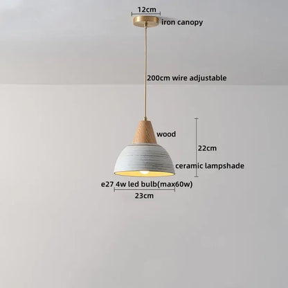 Rustic white and wood ceramic pendant light with distressed finish and natural wood top for kitchen led hanging lamp decorbites ceramic wood