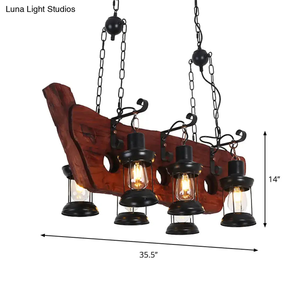 Rustic wooden lantern pendant lamp with black metal chains and clear glass lantern bulbs by decorbites farmhouse