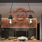 Rustic farmhouse brown lantern pendant lamp with clear glass, black metal lanterns, and exposed filament bulbs