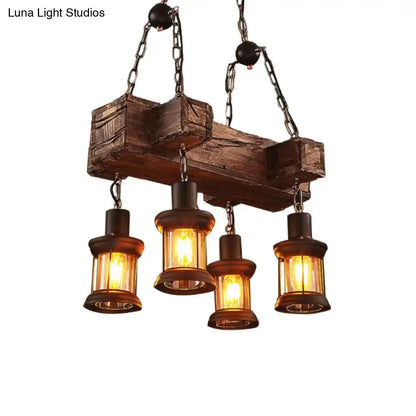 Decorbites coastal lantern clear glass pendant light fixture with rustic wooden beam and dark metal accents 110v-120v