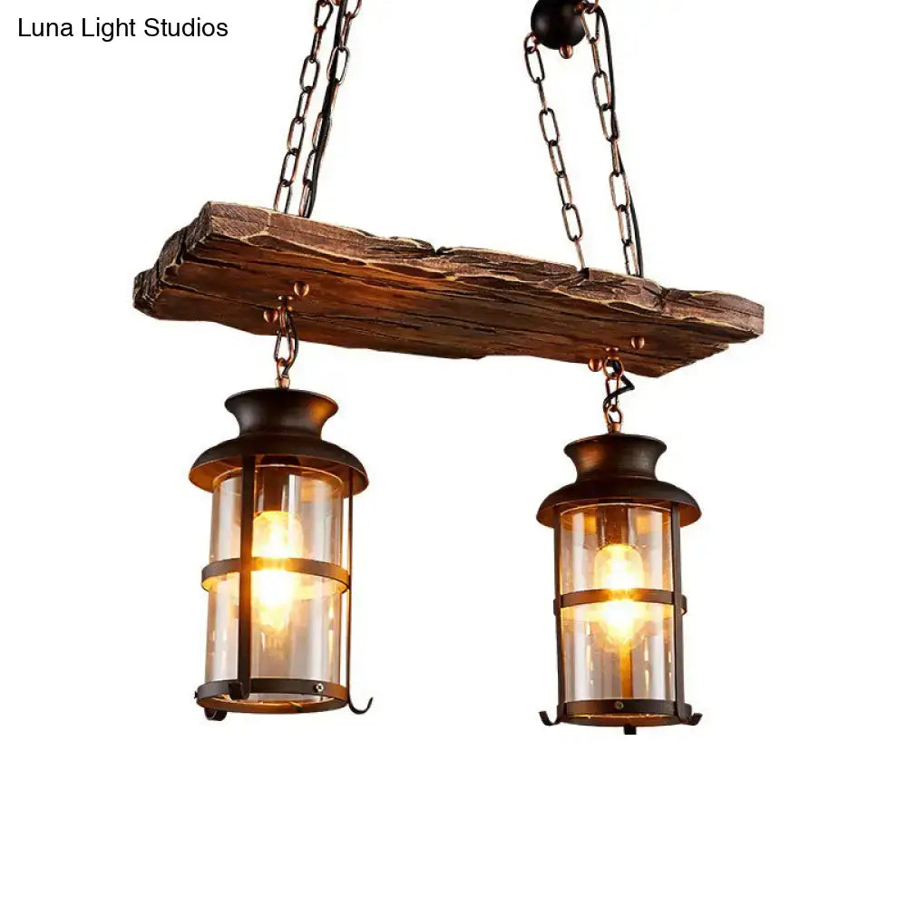 Rustic DecorBites pendant light with clear glass island lanterns and dark metal frames for farmhouse style lighting