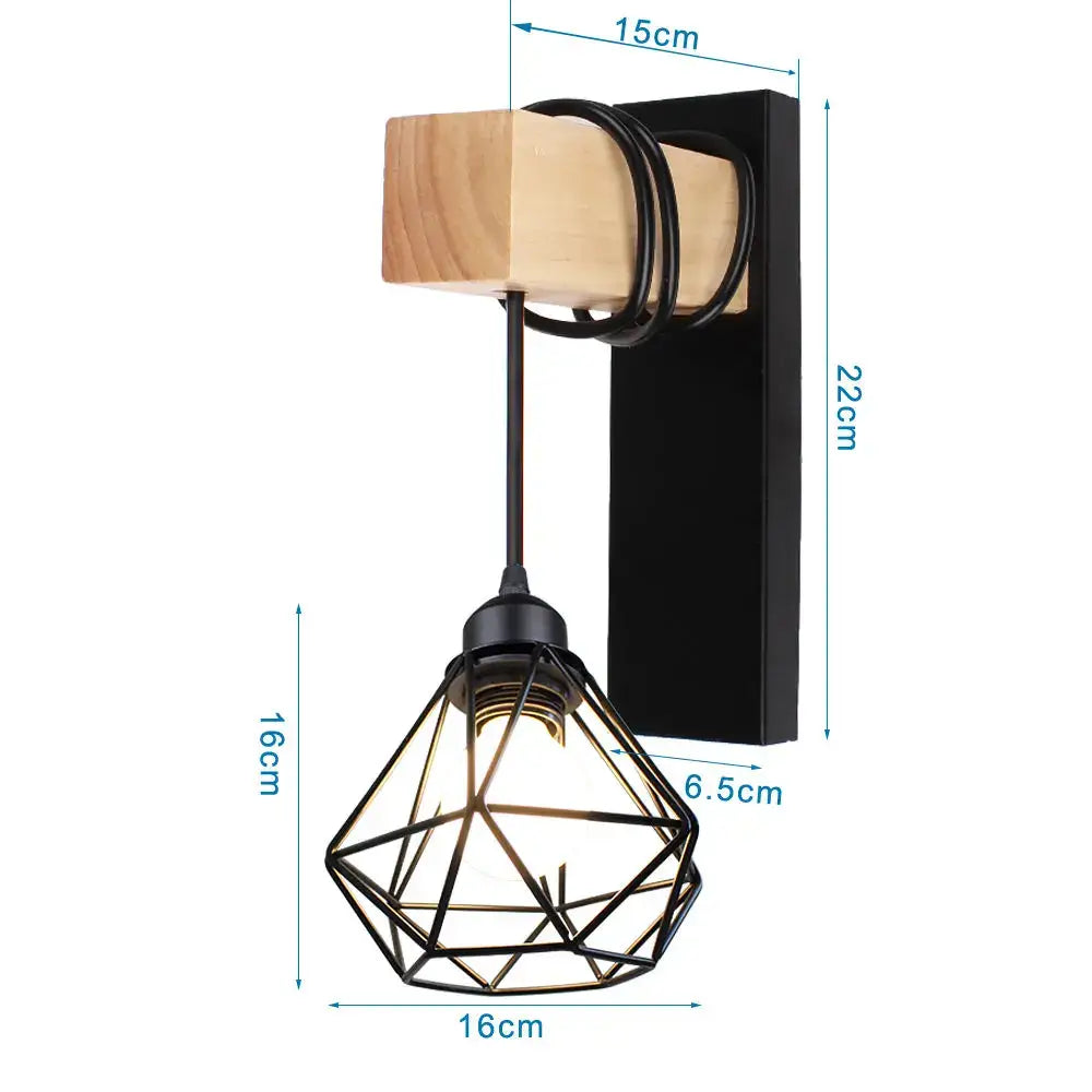 Black metal geometric wall sconce with wooden accent and exposed bulb from decorbites loft american iron collection