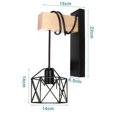 Black metal geometric wall sconce with wooden mounting block and coiled cord by decorbites loft american iron
