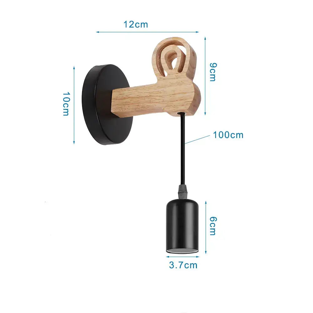 Rustic wood and iron wall sconce with natural wood handle and black metal base for decorbites loft american iron lighting