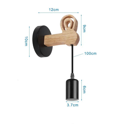 Rustic wood and iron wall sconce with natural wood handle and black metal base for decorbites loft american iron lighting