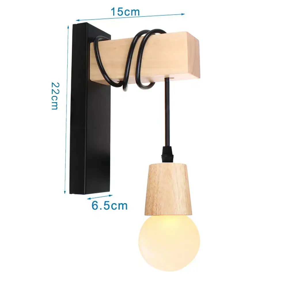 Rustic wood and iron wall sconce with natural wood shade and black metal bracket by decorbites loft american