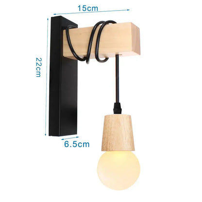 Rustic wood and iron wall sconce with natural wood shade and black metal bracket by decorbites loft american