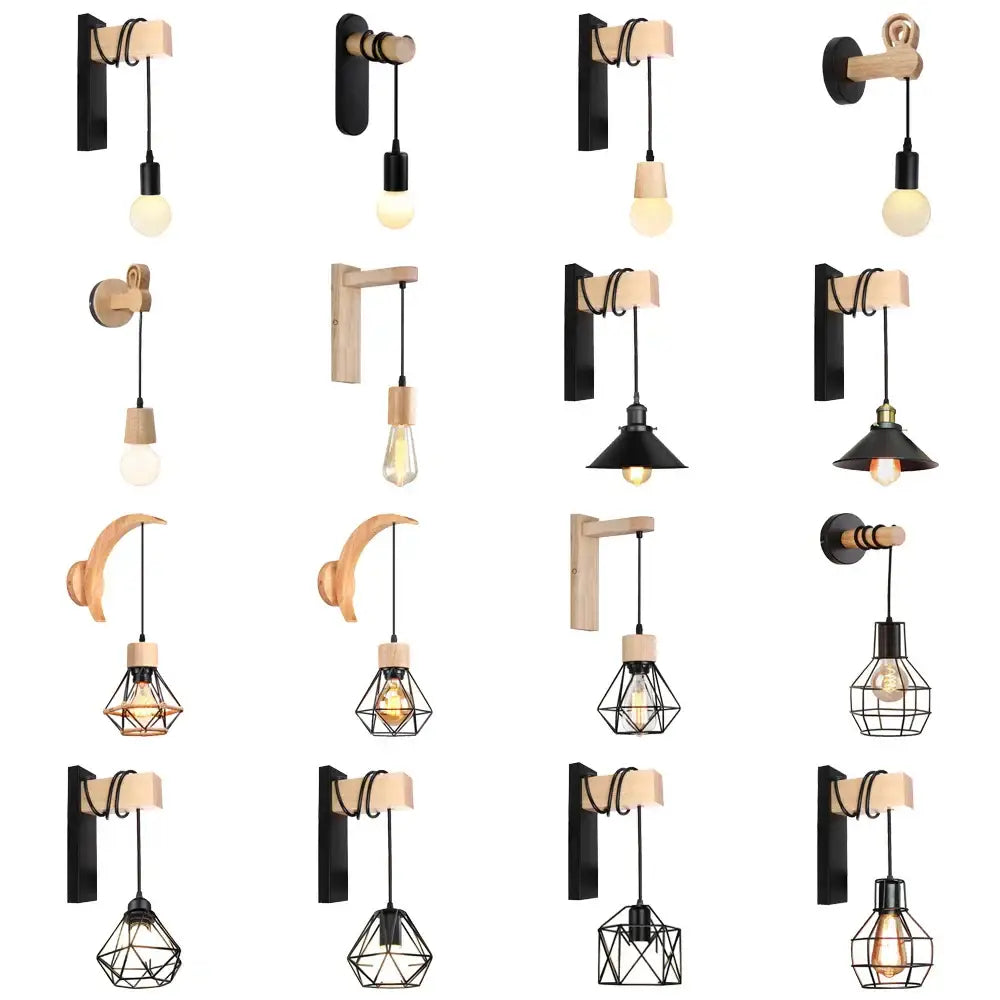 Rustic wood and iron wall sconce with black metal accents and exposed bulbs for bedroom decorbites loft american style