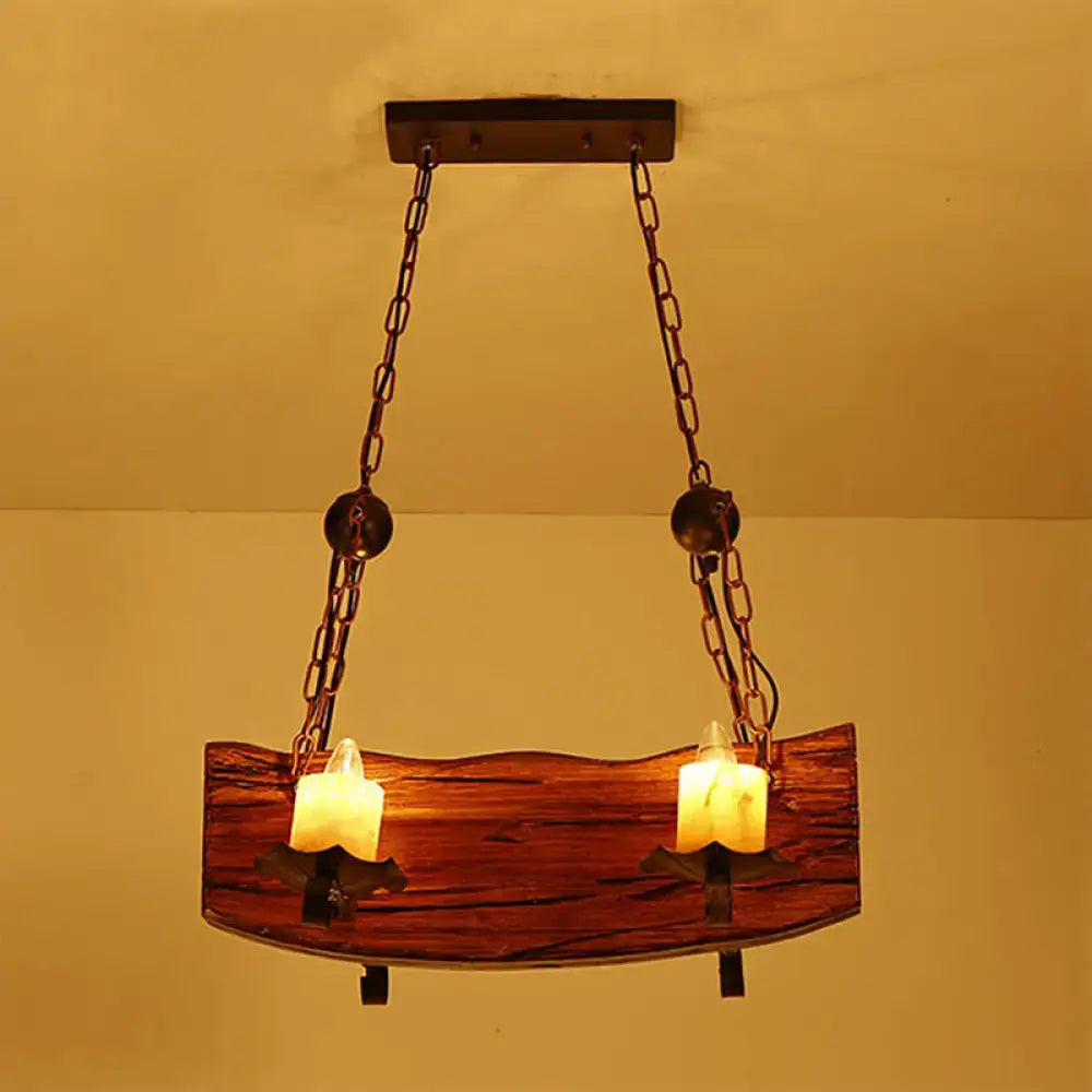 Rustic wood island pendant light by decorbites with rectangle wood board and candle bulbs for 220v-240v use