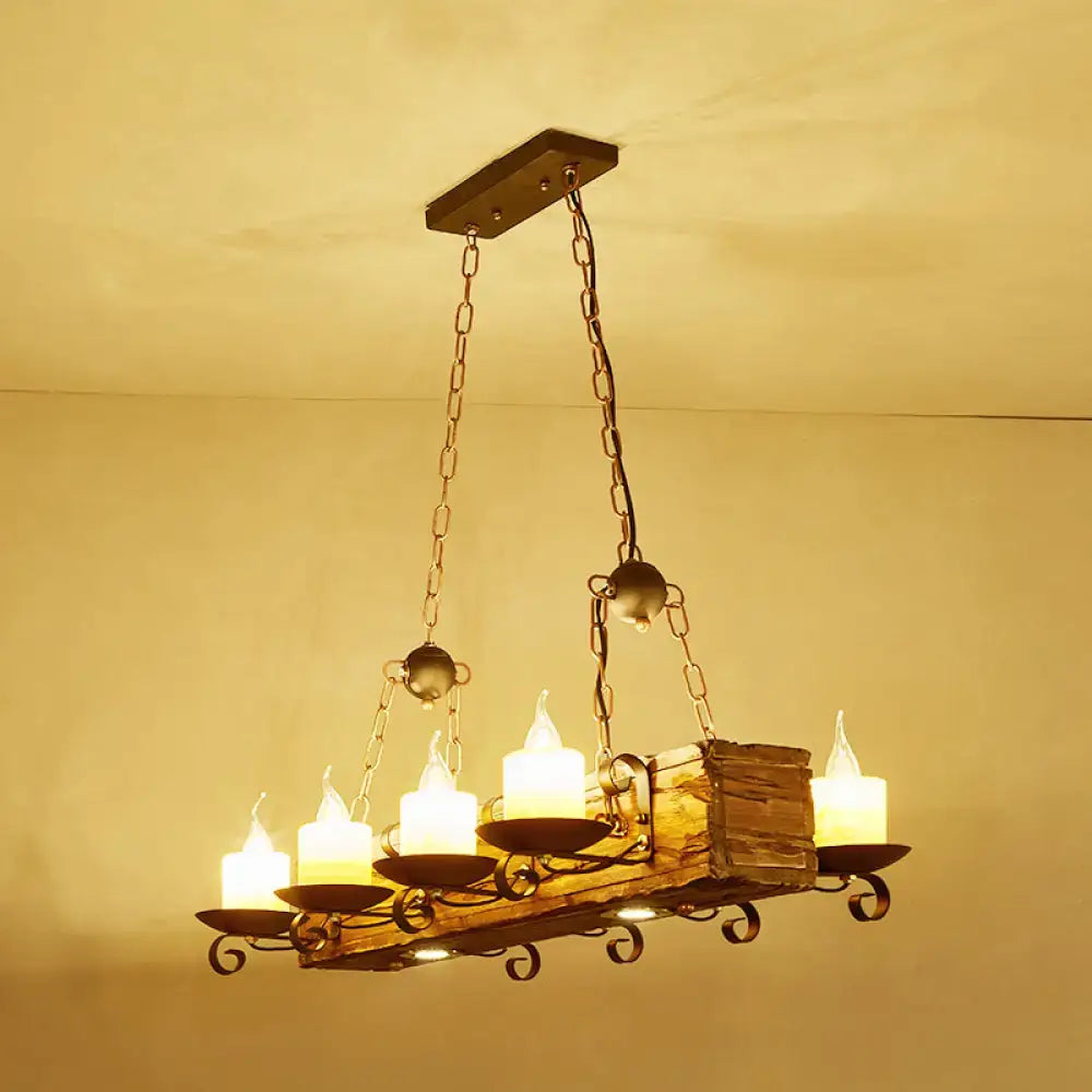 Rustic decorbites brown wood candelabra pendant light with wrought iron and wooden centerpiece for dining room