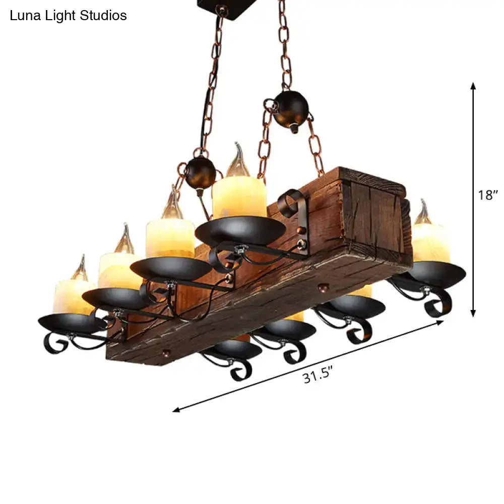 Rustic wooden pendant light with black metal candle holders and wood design 220v-240v by decorbites brown finish