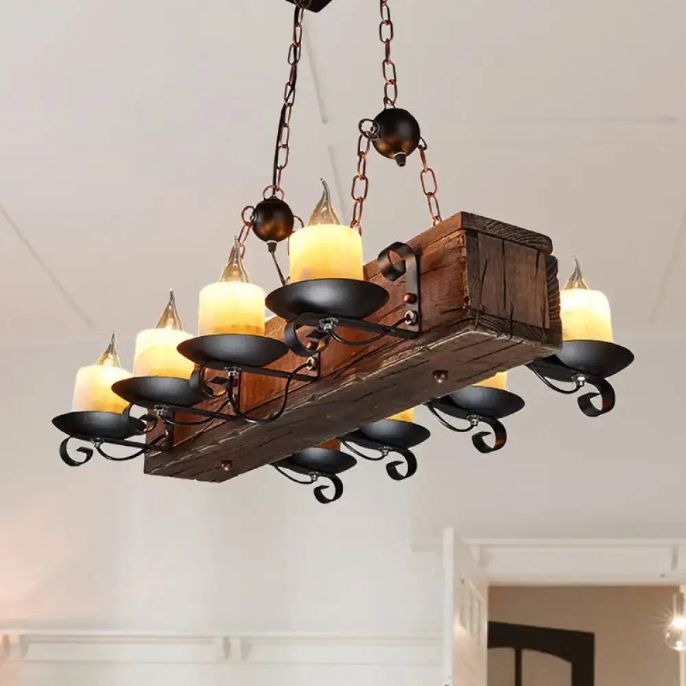DecorBites rustic marble pendant light with wood design 6/8-light island lamp in brown 220v-240v with candle bulbs