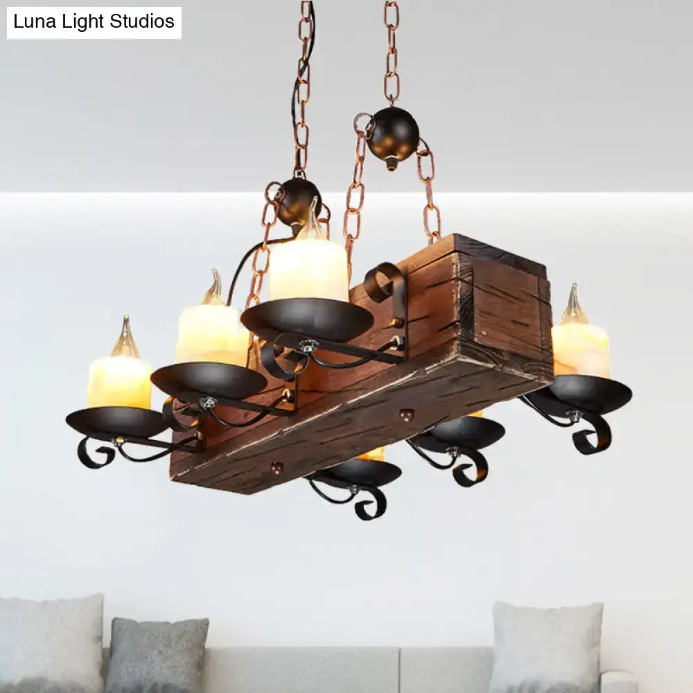 Decorbites rustic marble pendant light with wood design features black metal candle holders and copper chains in brown 220v-240v