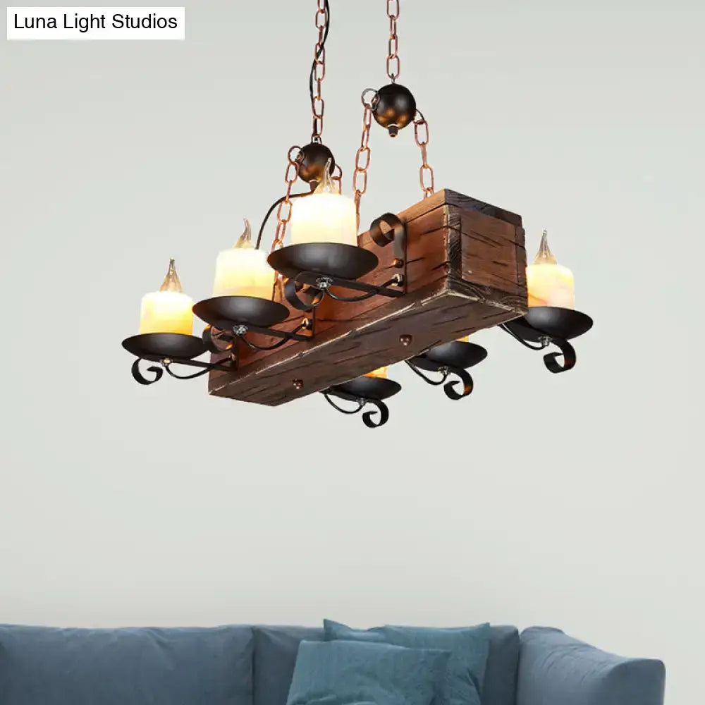 DecorBites rustic marble candle pendant light with wood design 6-light island lamp in brown 220v-240v with black metal accents