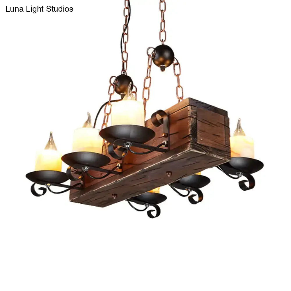 Decorbites™ rustic marble candle pendant light with wood design brown rustic wooden chandelier 220v-240v black metal accents