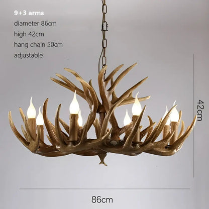 Rustic wood finish deer antler chandelier with nine candle-style lights crafted from natural brown faux antlers decorbites deer antler decorbites deer