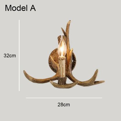 Rustic wood finish deer antler chandelier wall sconce with warm golden-brown decorbites deer antler detailing