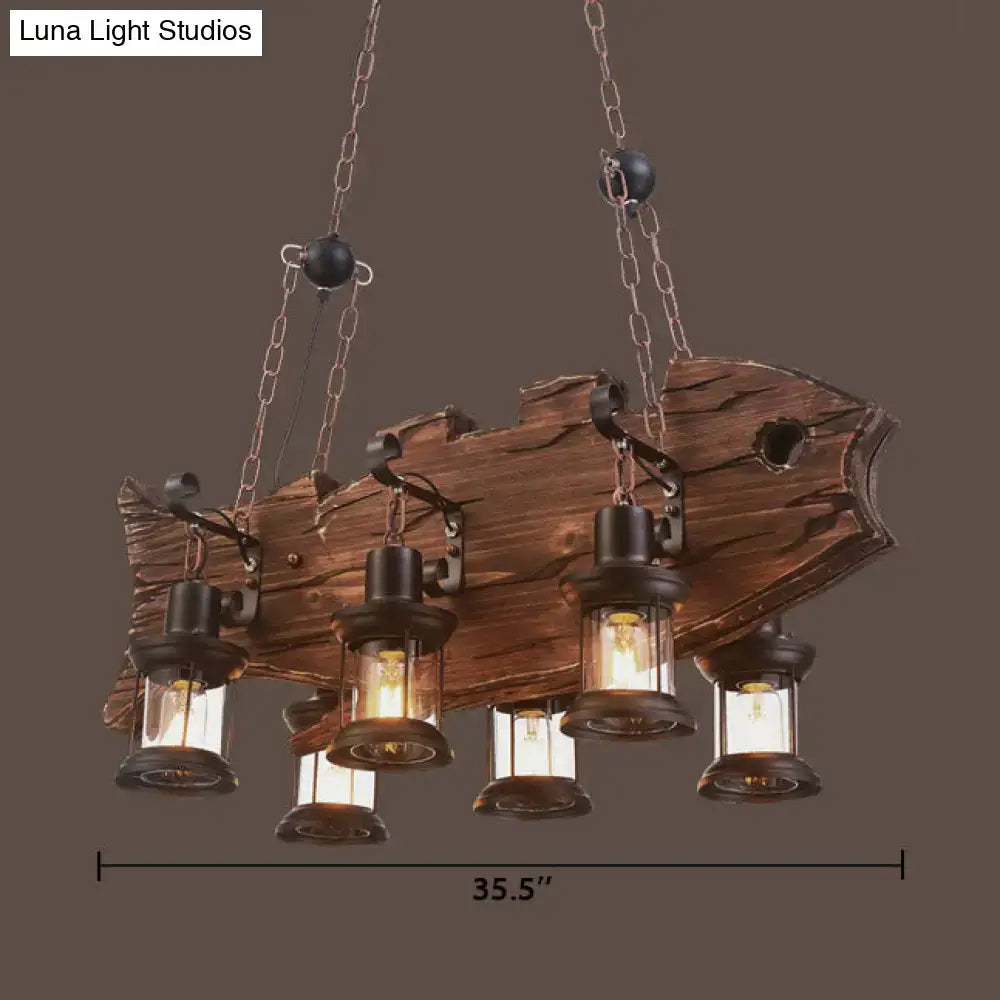 Decorbites rustic clear glass pendant light with wooden fish design and dark metal accents for dining room 220v-240v 110v-120v