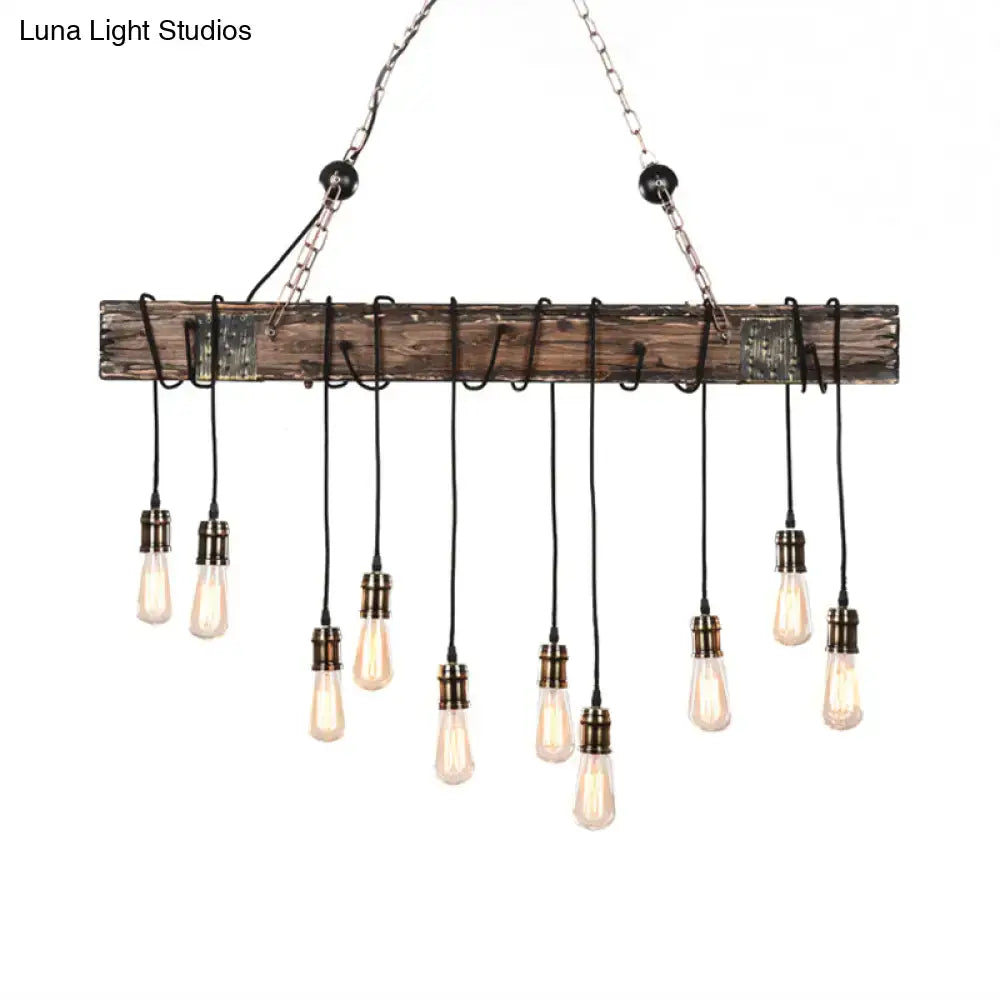 Decorbites stylish linear dining room ceiling fixture with rustic wooden beam and e26 e27 exposed filament bulbs