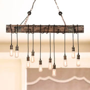 DecorBites™ rustic wooden ceiling fixture with exposed Edison bulbs hanging from black cords for dining room e26 e27 use