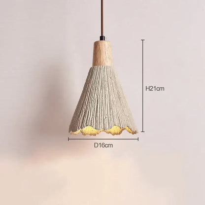A beige textured cone-shaped designer pendant lamp with wooden top and golden scalloped edge from decorbites pendant lamps collection