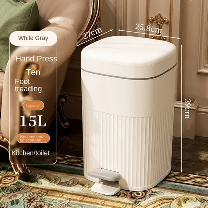 White gray rectangular pedal trash can with vertical ribbed texture and sleek lid for decorbites light luxury use