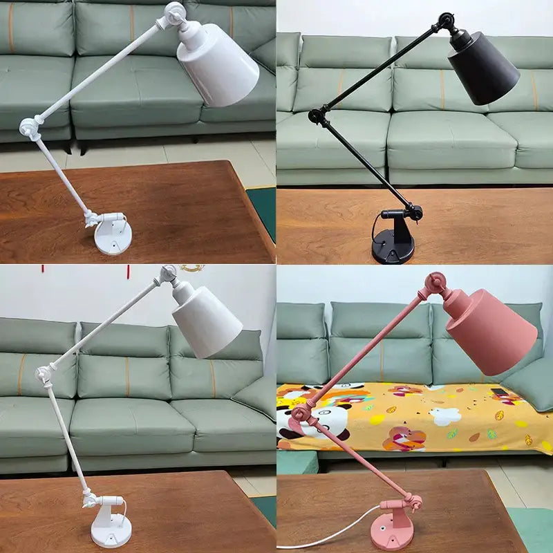 Adjustable telescopic wall lamp by decorbites with matte metal frame and cylindrical shade in white black or pink