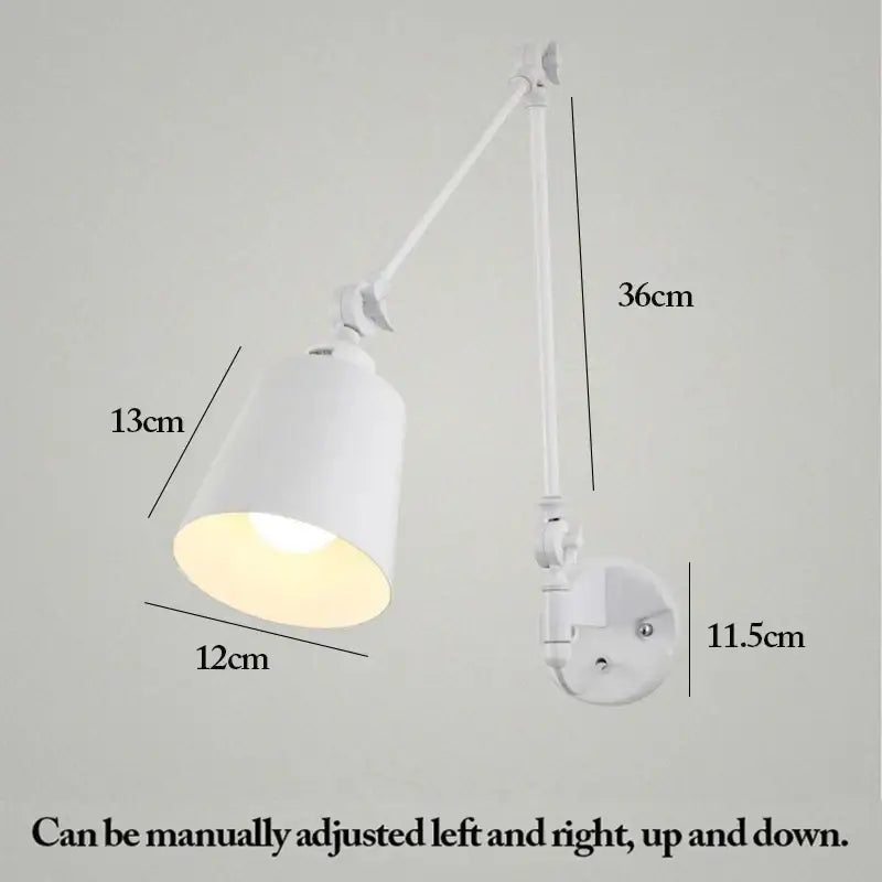White adjustable telescopic wall lamp with cylindrical shade and articulated arm from decorbites for bedroom use
