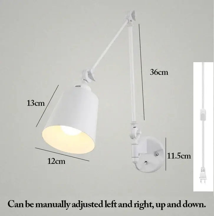 White adjustable telescopic wall lamp with cylindrical shade and articulated arm from decorbites for bedroom use