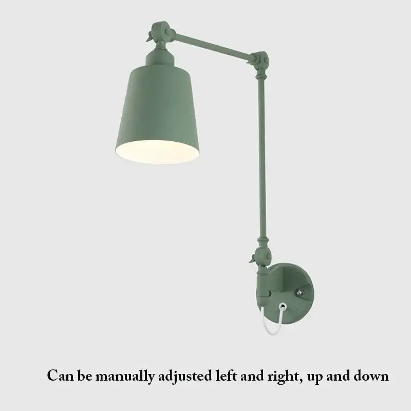 Adjustable telescopic sage green metal wall lamp with conical shade by decorbites for bedroom lighting