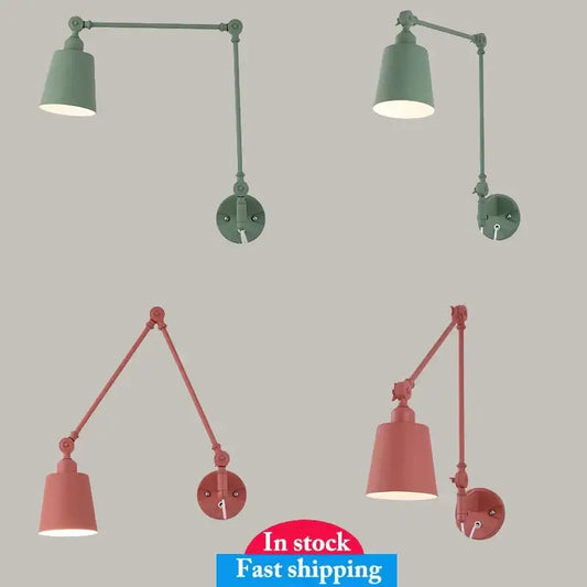 Adjustable telescopic wall lamp in matte sage green and dusty rose finish by decorbites for bedroom lighting