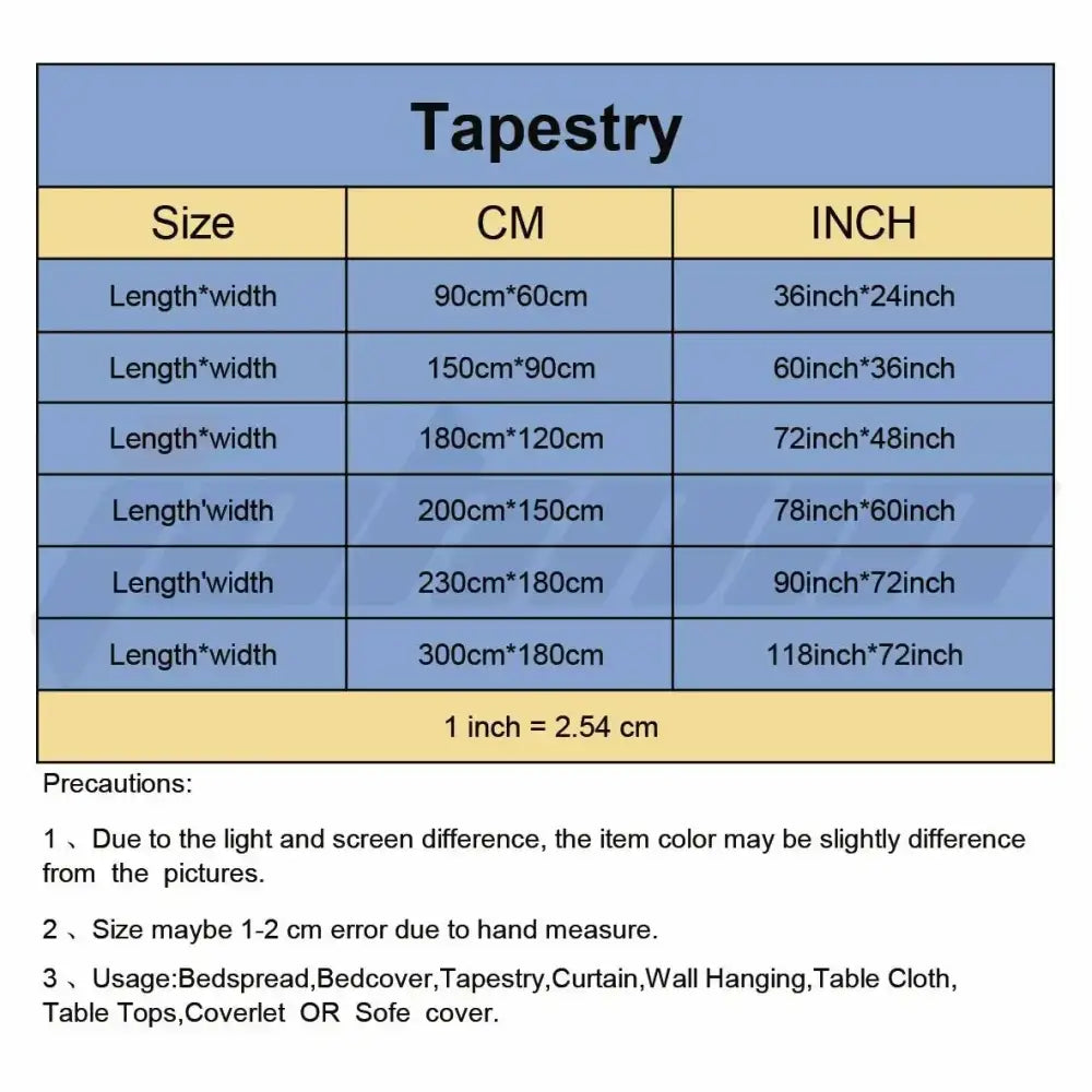 Blue tapestry pop album size chart in centimeters and inches for savage tapestry pop album cover bedroom wall decor