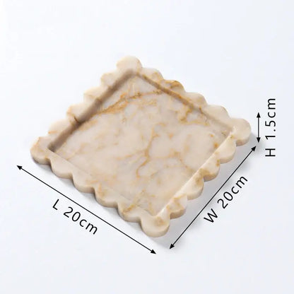Beige calacatta viola marble tray with scalloped edges and subtle veining for luxury kitchen decor