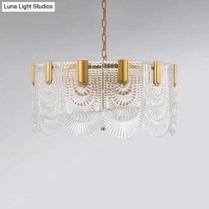 DecorBites scalloped clear textured glass drop lamp with brass accents for classic dining room chandelier lighting