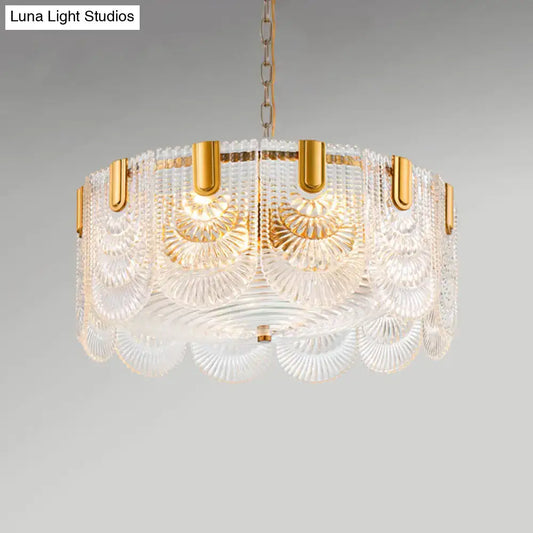 DecorBites scalloped clear textured glass drop lamp with gold-toned metal accents for classic dining room lighting