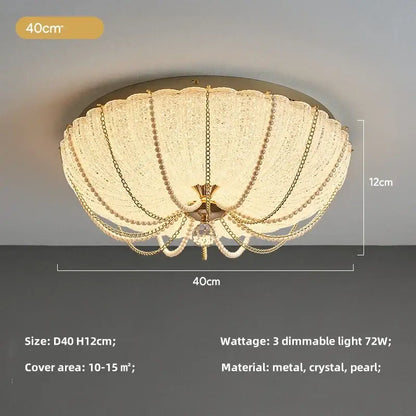 Scalloped gold ceiling light with crystal dimmable led chains and pearl accents for elegant bedroom decorbites lighting